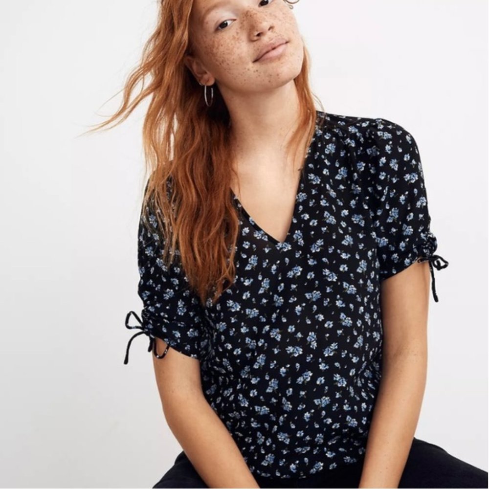 Madewell Silk Cinch-Sleeve Top in Baby's Breath Size S